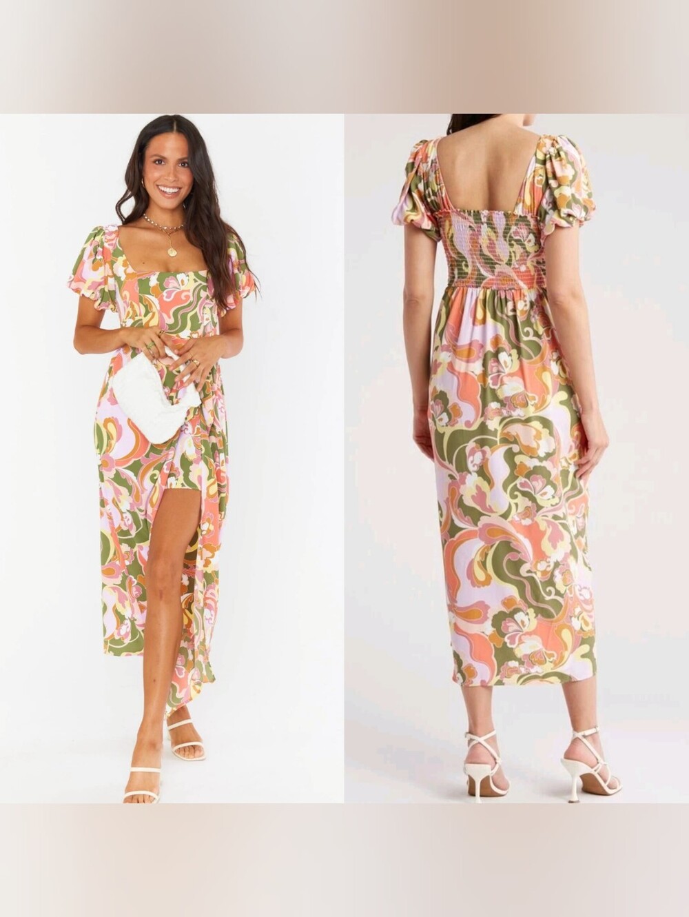 Show Me Your Mumu Danielle Tie Waist Puff Sleeve Retro Blooms Hi Low Dress L